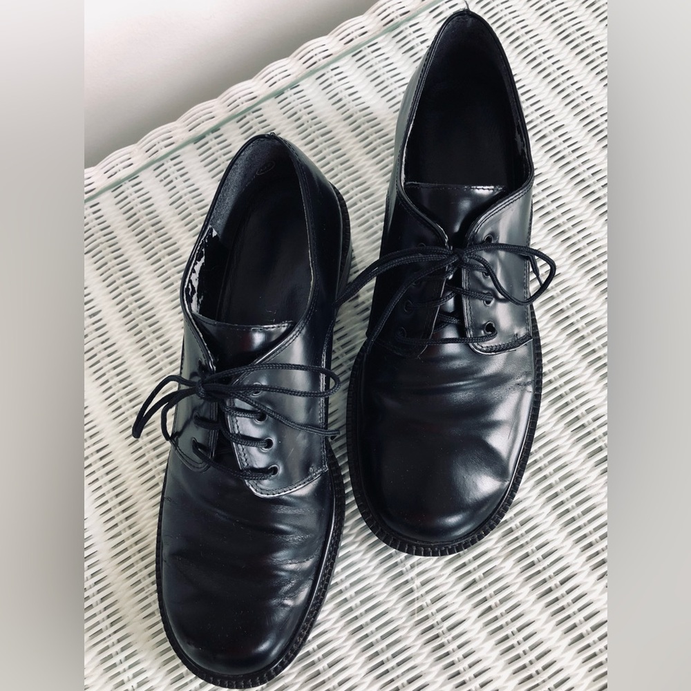 Enzo Angiolini 90s Black Leather Lace-Up Oxford, lug sole Shoes sz 7.5M - Picture 12 of 16